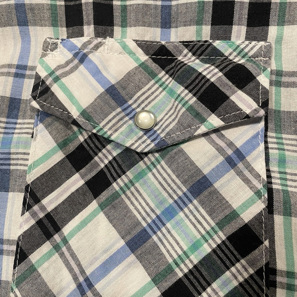 Vintage Wrangler Rodeo Western Pearl Snap Shirt‎ Mens XL Green Blue Black Plaid - Picture 4 of 5
